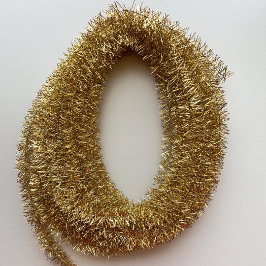 Bright Gold Metallic Wired Tinsel Trim or Garland ~ 7/8" wide ~ 10 meter length